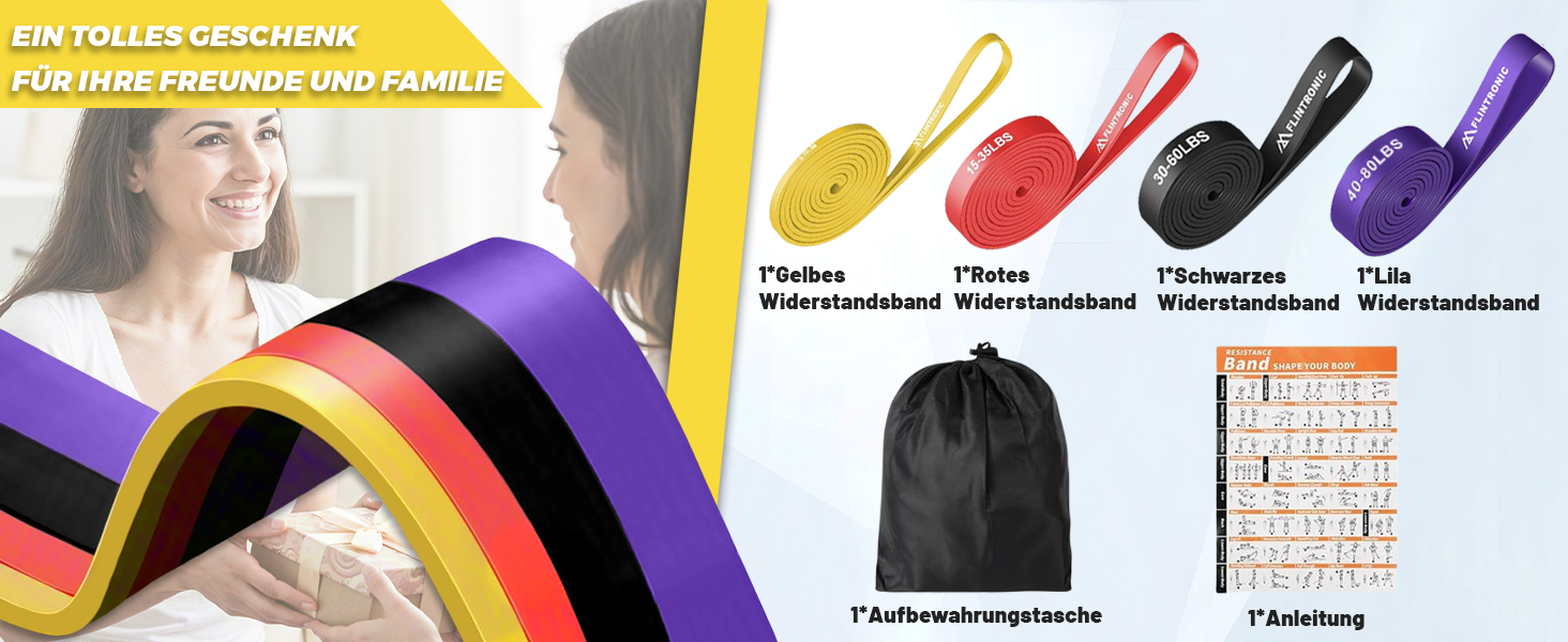 Набір еластичних стрічок Flintronic для фітнесу та йоги, 4 шт.