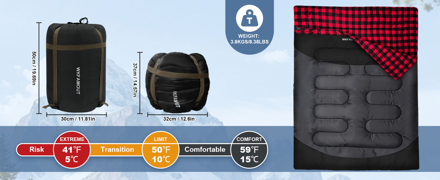 Спальний мішок для двох дорослих, ковдровий, водонепроникний, фліс, 220x150 см, чорний, з сумкою для зберігання
