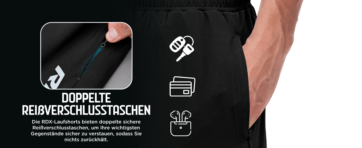Шорти чоловічі RDX 2-в-1 для бігу та тренувань, компресійні, з кишенями на блискавках (Сірий, XL)