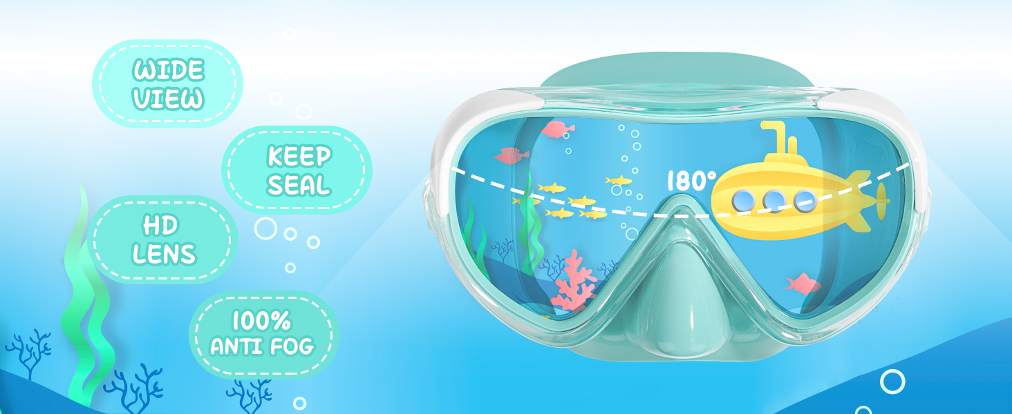 Дитячі окуляри для плавання Kinder Taucherbrille 180° Антифог, маска для снорклінгу, зелений м'ятний колір (4-15 років)