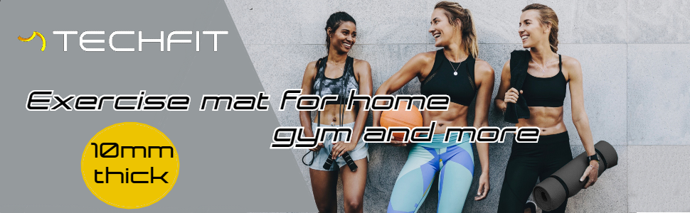 Йога мат TechFit: антиковзаюча, товста (10 мм), для фітнесу, пілатесу, кемпінгу, аеробіки (блакитна)