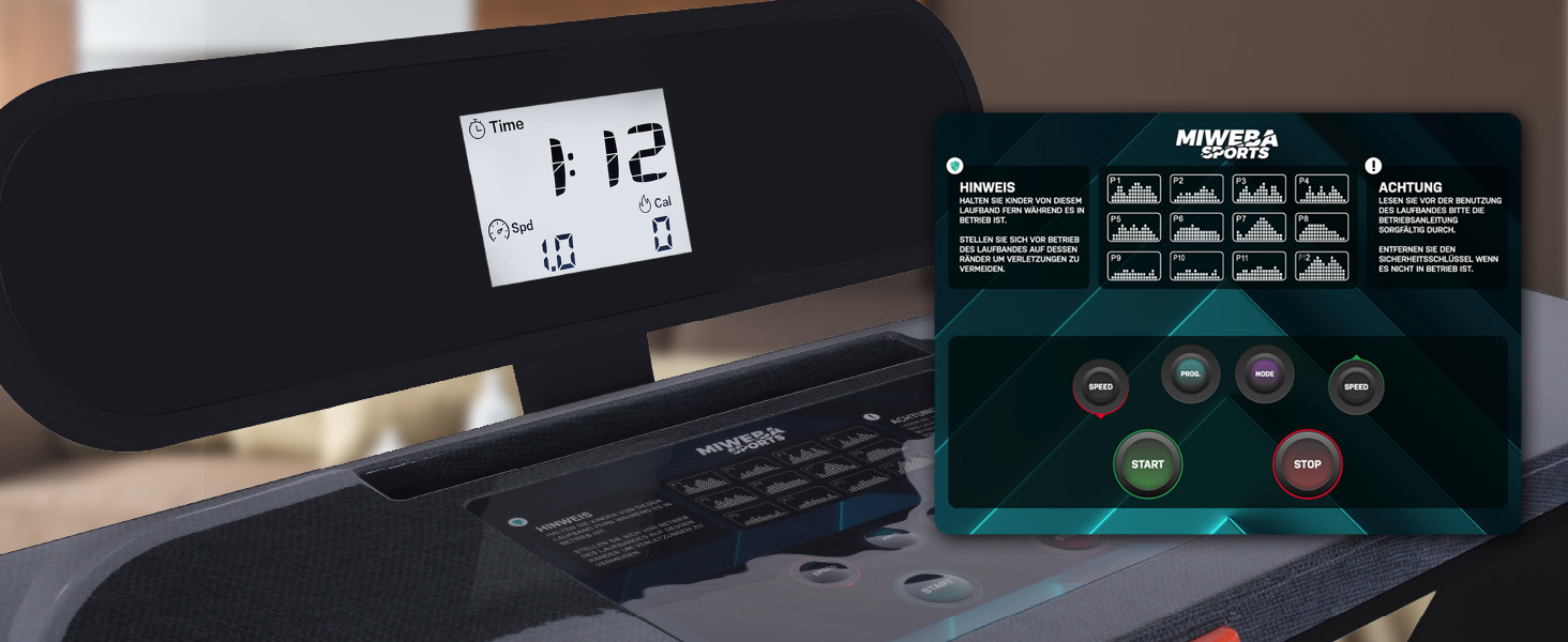Електричний біговий тренажер Miweba Sports HT500: 3 PS, 14 км/год, 120 кг, складний, LCD, 12 програм | Чорний