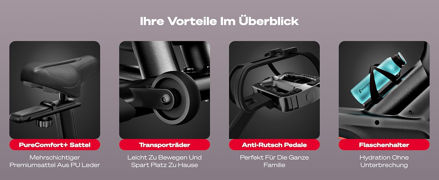 Велотренажер Sportstech SX175: Індоор-велосипед для дому з регулюванням магнітного опору, LED-дисплеєм, підтримкою додатків та вагою до 120 кг