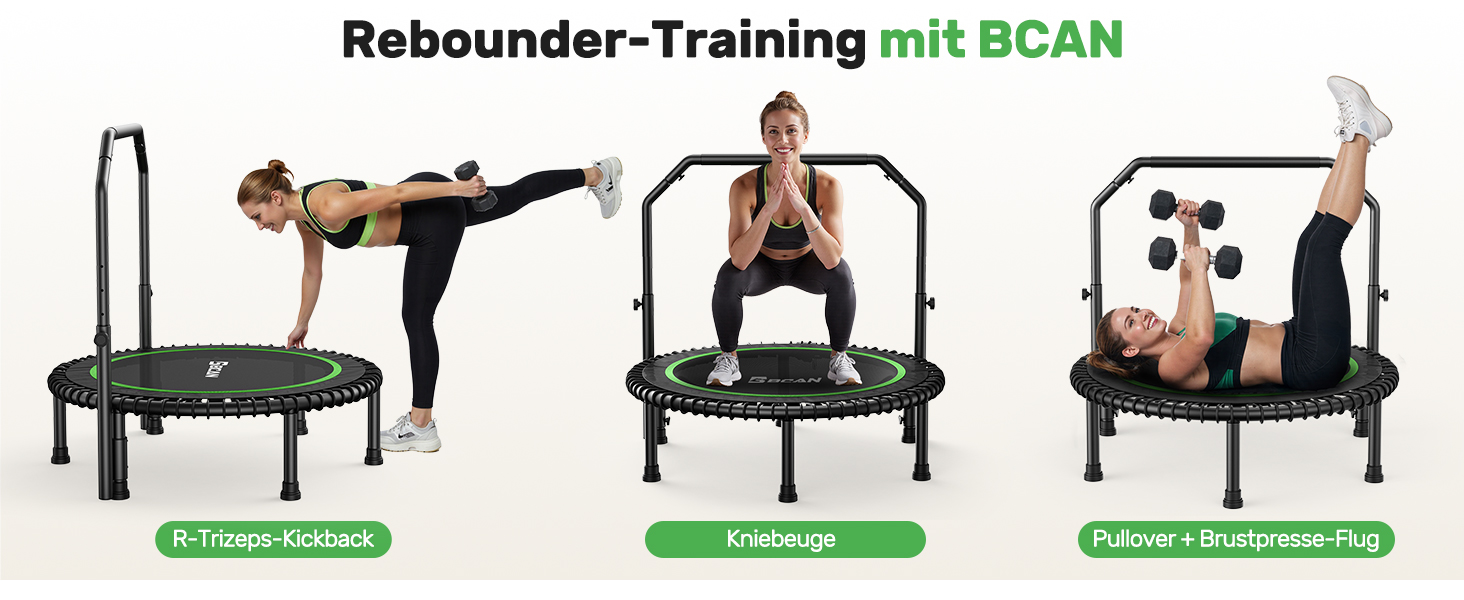 Міні-батут BCAN для дорослих, 102/122 см, до 204/250 кг, з бунжеєвими тросами, регульованою ручкою, стабільний, тихий, для дому та вулиці, тренування всього тіла, релаксація