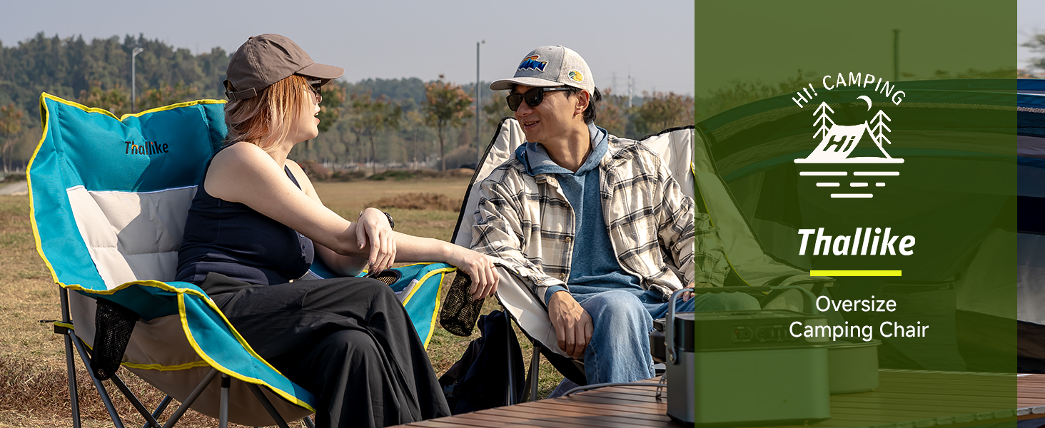 Великий складаний стілець для кемпінгу Thallike, XL, з підлокотниками, для дорослих, блакитний