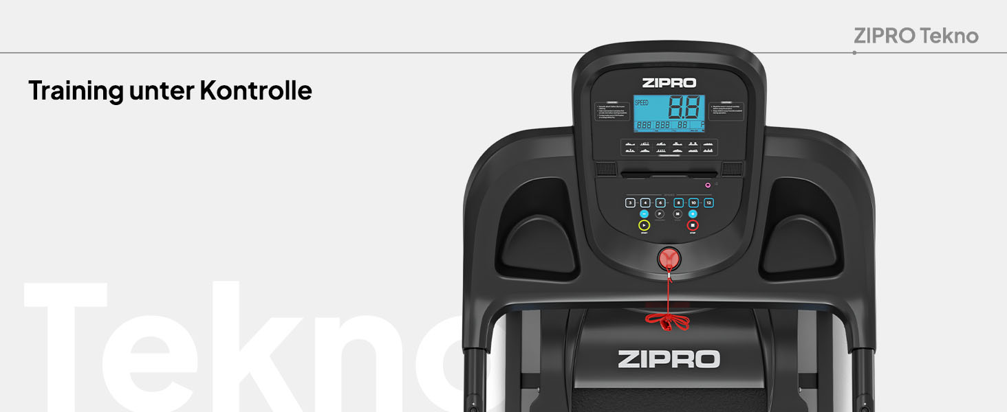 Біговий тренажер Zipro Tekno з нахилом, до 14 км/год, LCD дисплей, для дому, до 120 кг, двигун 1.5-2.5 PS