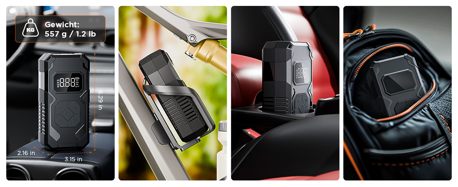 Електричний надувний насос 150 PSI: для авто, велосипеда, мотоцикла, м'ячів. Портативний компресор з манометром, акумуляторний, чорний