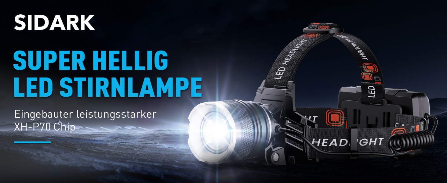 Фонарик на голову SIDARK LED акумуляторний, 120000 люкс, 8 режимів, 9000mAh, IPX7, для кемпінгу та активного відпочинку
