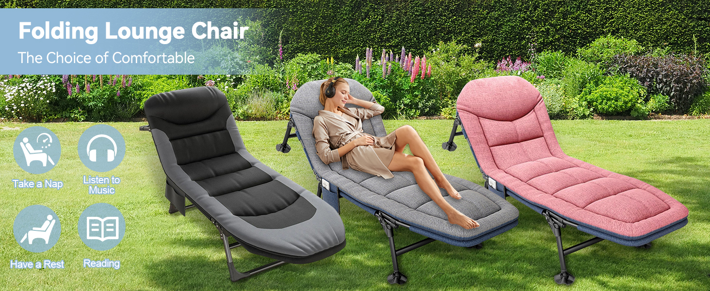 Кемпінгове ліжко AlpineAura - широке, складне, 190x65x30 см, 6 положень, для відпочинку на природі, чорне