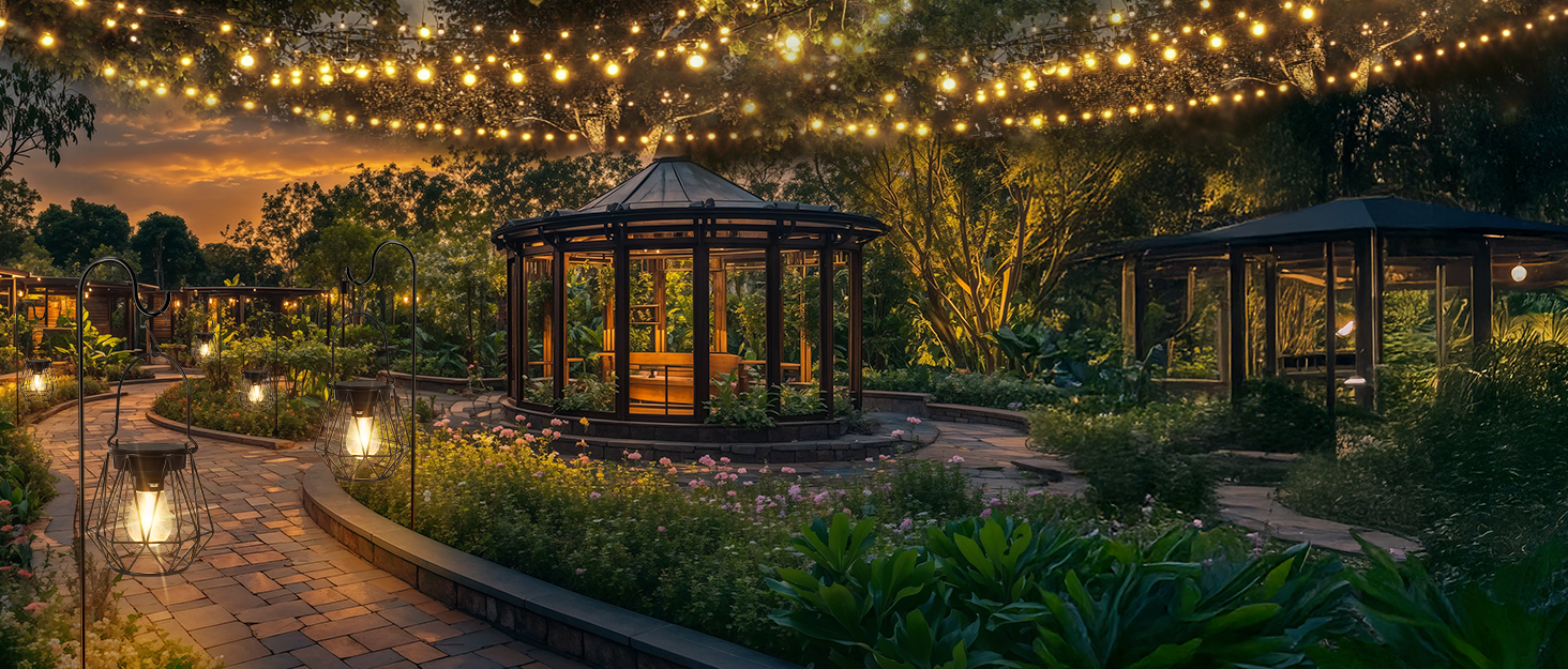 Сонячні ліхтарі для саду та вулиці, 2 шт. - Водостійкі металеві ліхтарі LED, для газону, патіо, кемпінгу, чорні, восьмикутні