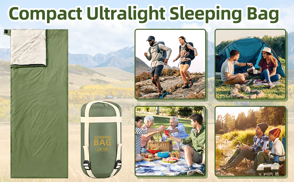 Легкий літній спальний мішок, 680г, 190 x 75 см, компактний, для кемпінгу