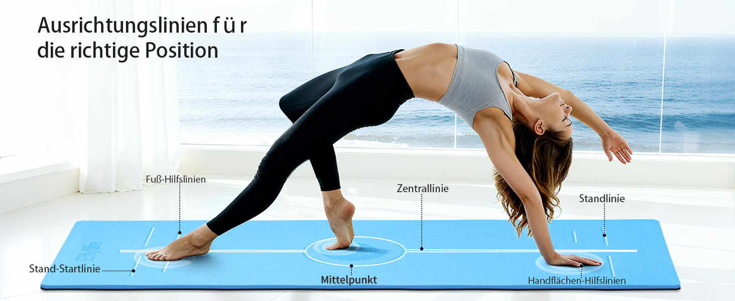 Килимок для йоги з натурального каучуку та TPE, протиковзкий, з розміткою, унікальний дизайн, з ремінєм, екологічний, для подорожей, пілатесу, йоги, фітнесу, синій, 6 мм