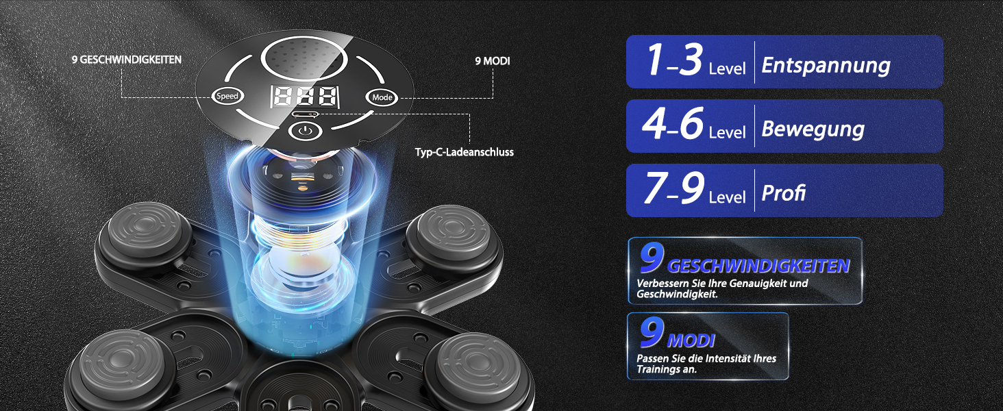 Музична боксерська машина з LED-підсвіткою та Bluetooth, 3 рівня регулювання розміру, 9 режимів швидкості та тренувань, лічильник ударів, для дорослих та дітей