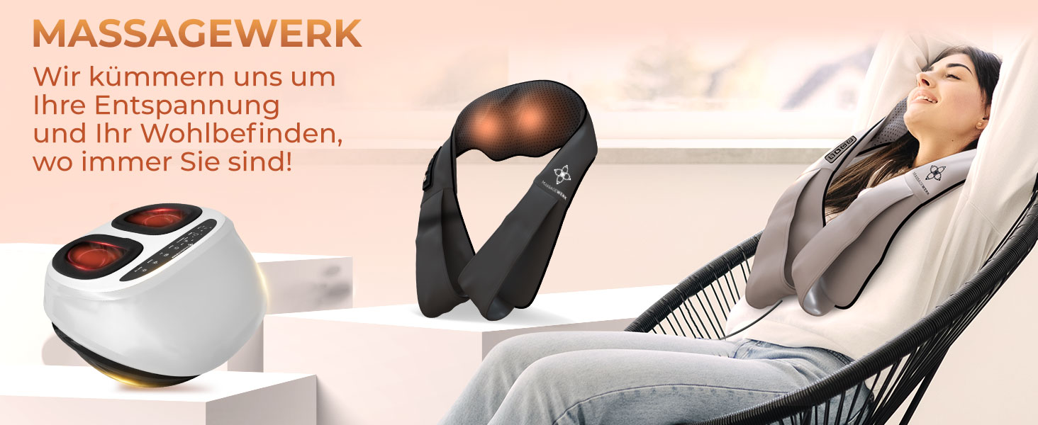 Масажер MASSAGEWERK Shiatsu для шиї та спини, електричний з функцією підігріву, чорний, для зняття м'язових болів та напруги, ергономічний