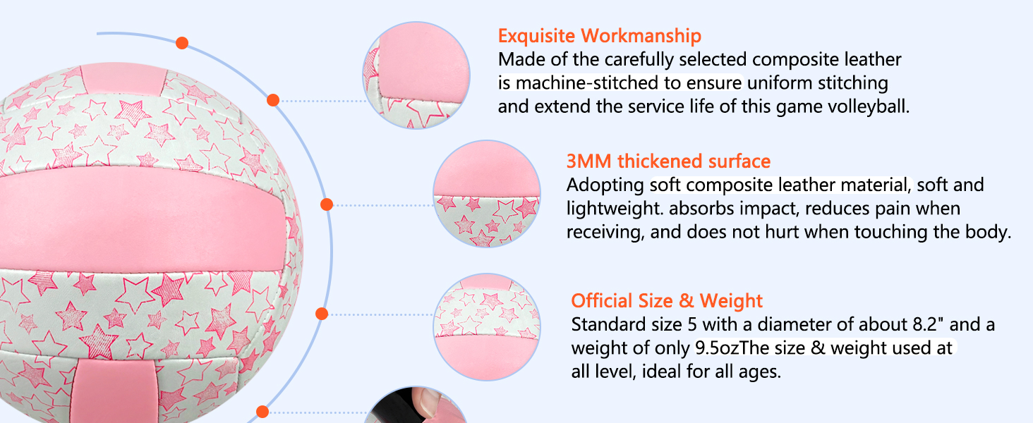 Волейбольний м'яч Aipwerer: для пляжу, залу та тренувань (рожево-білий, розмір 5)