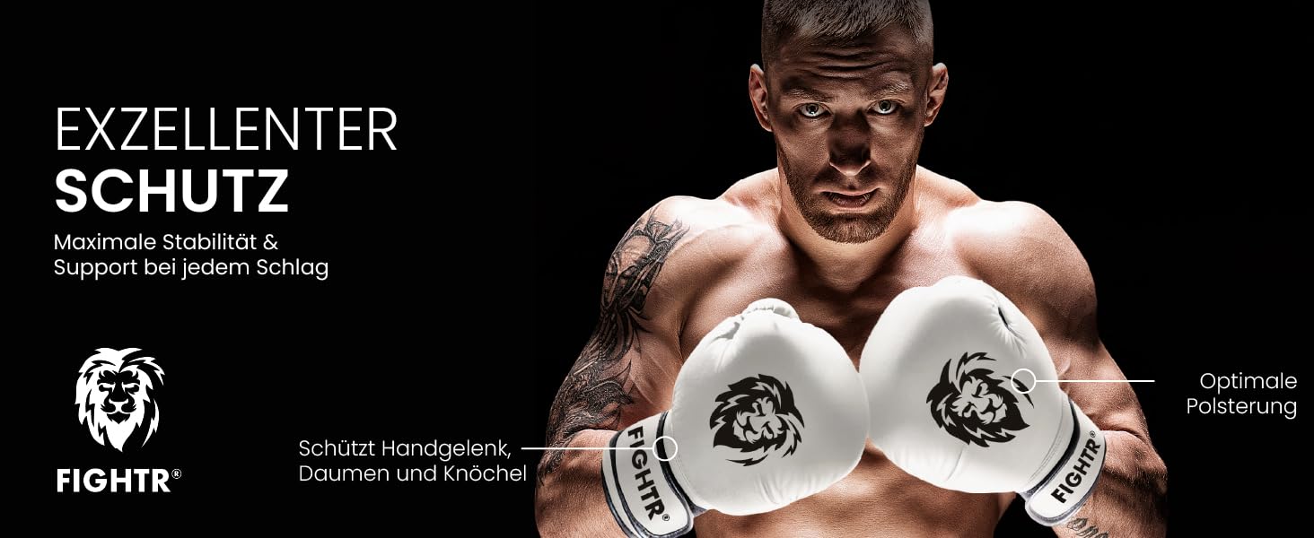 Боксерські рукавички FIGHTR 14 oz, біло-чорні, максимальний захист і стабільність, для боксу, ММА, муай-тай та кікбоксингу, з чохлом