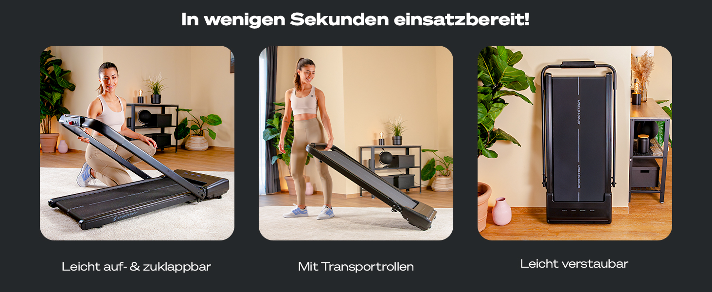 Бігова доріжка Sportstech sWalk Lite/Plus для дому, компактна, з ручним нахилом, до 12 км/год, LED, додаток, пульт