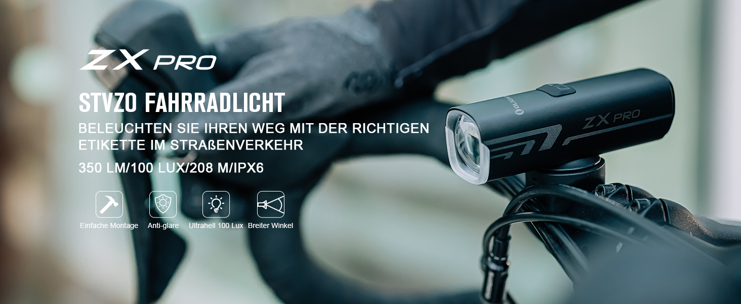 Велосипедна фара OLIGHT ZX Pro 100 люкс, 208 м, StVZO, 3 режими, LED, водонепроникна IPX6, USB, переднє світло для велосипеда
