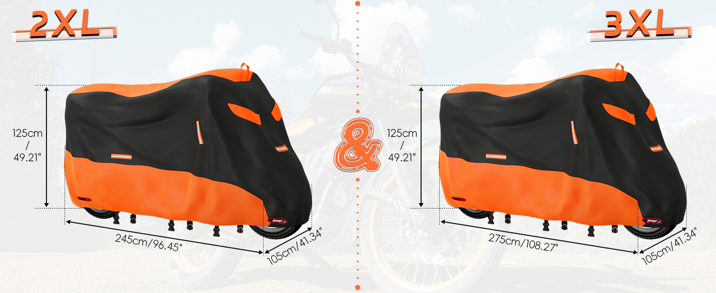 Водонепроникна накривка для мотоцикла Motorrad, 245x105x125 см. Захист від UV, дихаюча, з відбиваючими елементами. Підходить для мотоциклів, скутерів та велосипедів
