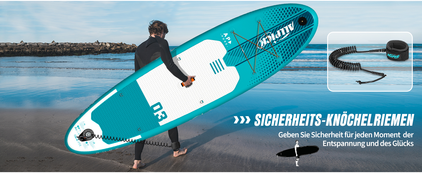 Надувний SUP-борд ALLPICK Premium Set: Комплектація для SUP-серфінгу, камера, аксесуари, регульоване весло, 200 кг, серо-зелений