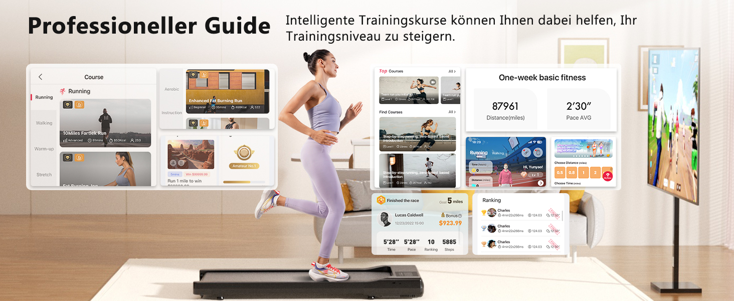 Бігова доріжка Raceable Walking Pad для дому, з APP-керуванням, до 159 кг, інтеграція зі Smart Tech, тренування з експертами, багатокористувацькі забіги, онлайн-інтеракція