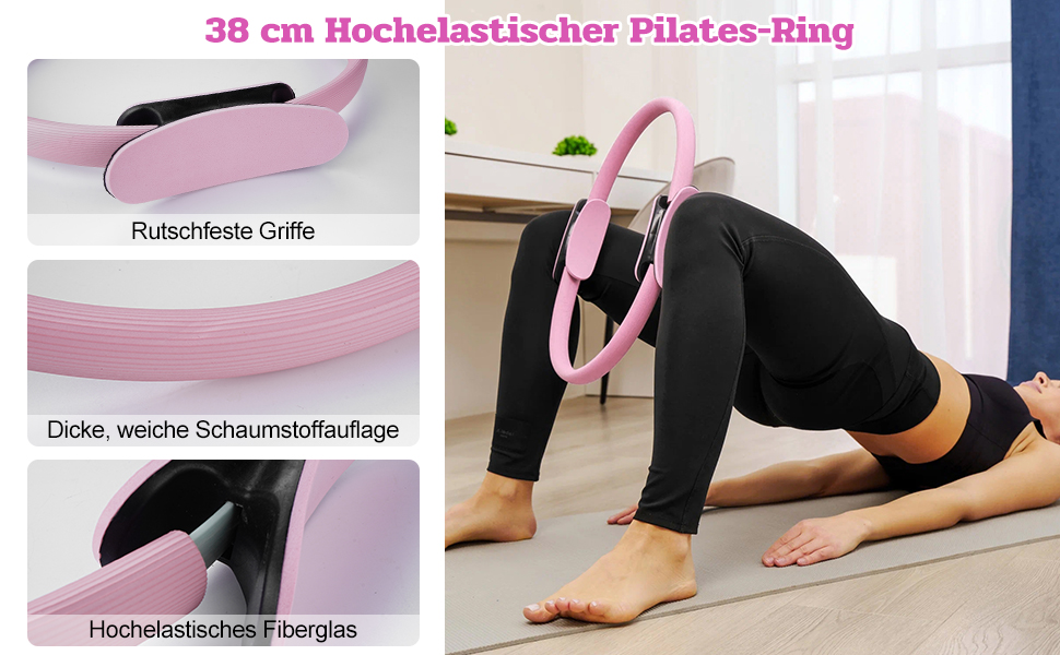 Набір для пілатесу 13 шт: кільце, фітнес-м'яч, еластичні стрічки, масажне кільце, для дому та фітнесу, рожевий