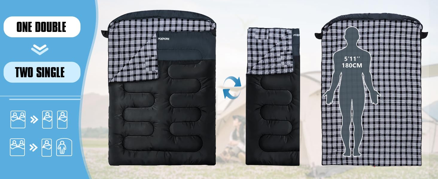 Спальний мішок для двох дорослих з флісу, зимовий, з подушками та сумкою для перенесення, 233*157 см, темно-сірий