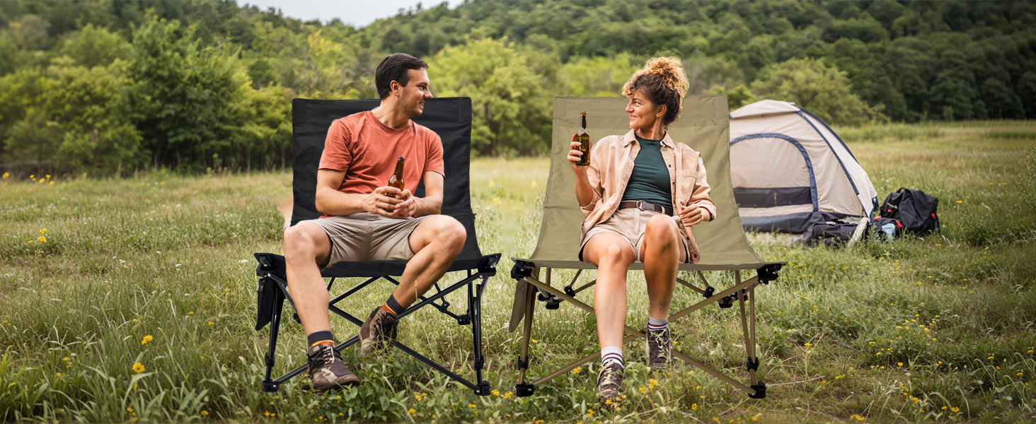 Зручний складаний стілець для кемпінгу та відпочинку на природі (150 кг), легкий, з регулюванням кута нахилу, з сумкою, хакі