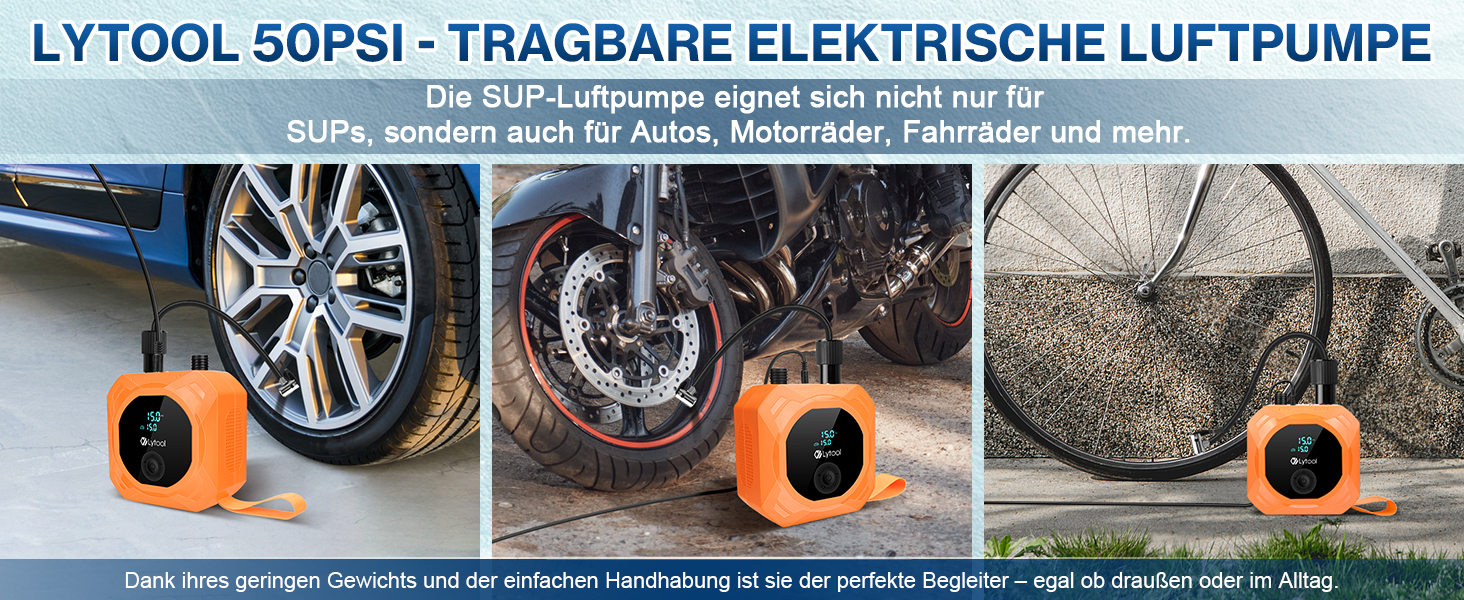 Електричний насос для SUP Lytool 50 PSI з автовимкненням для дощок, човнів, каяків, шин авто та велосипедів (12V)