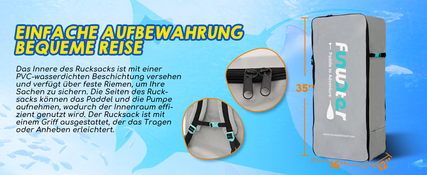 Надувне SUP-борд FunWater: комплект з аксесуарами (весло, насос, рюкзак, лінія, водонепроникний мішок)