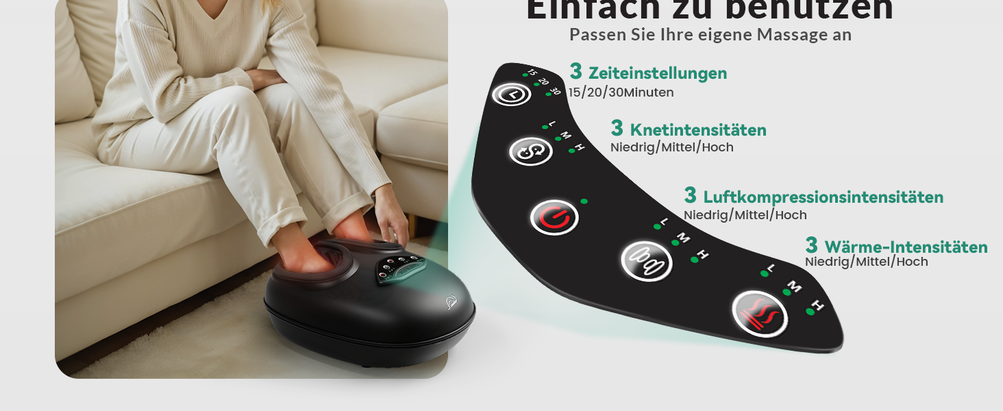 Електричний масажер для ніг Snailax з підігрівом та Shiatsu, функція компресії та автоматичне вимкнення, чорний