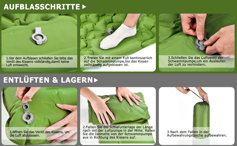 Isomatte Amtake самонадувна, 10 см, для кемпінгу, ультралегка, з насосом, водонепроникна, зелена