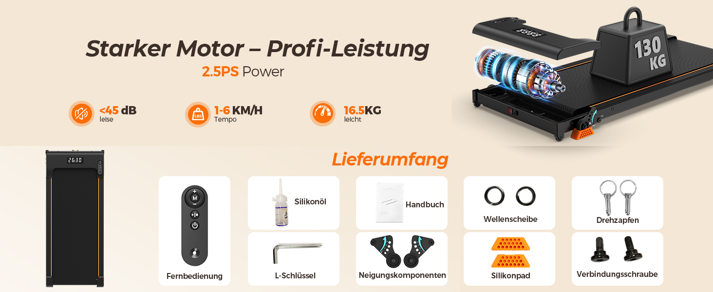 Бігова доріжка Lichico Walking Pad з регульованим нахилом 0-9%, розумним керуванням через додаток та дистанційним пультом, максимальне навантаження 130 кг, для дому