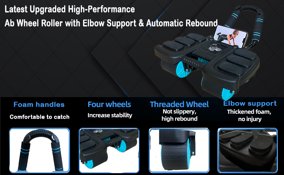 Аб'ютер (Ab Roller) для пресу з наколінником, автоматичний, 6 упорів для ліктів, 4 колеса, тренажер для пресу для дому