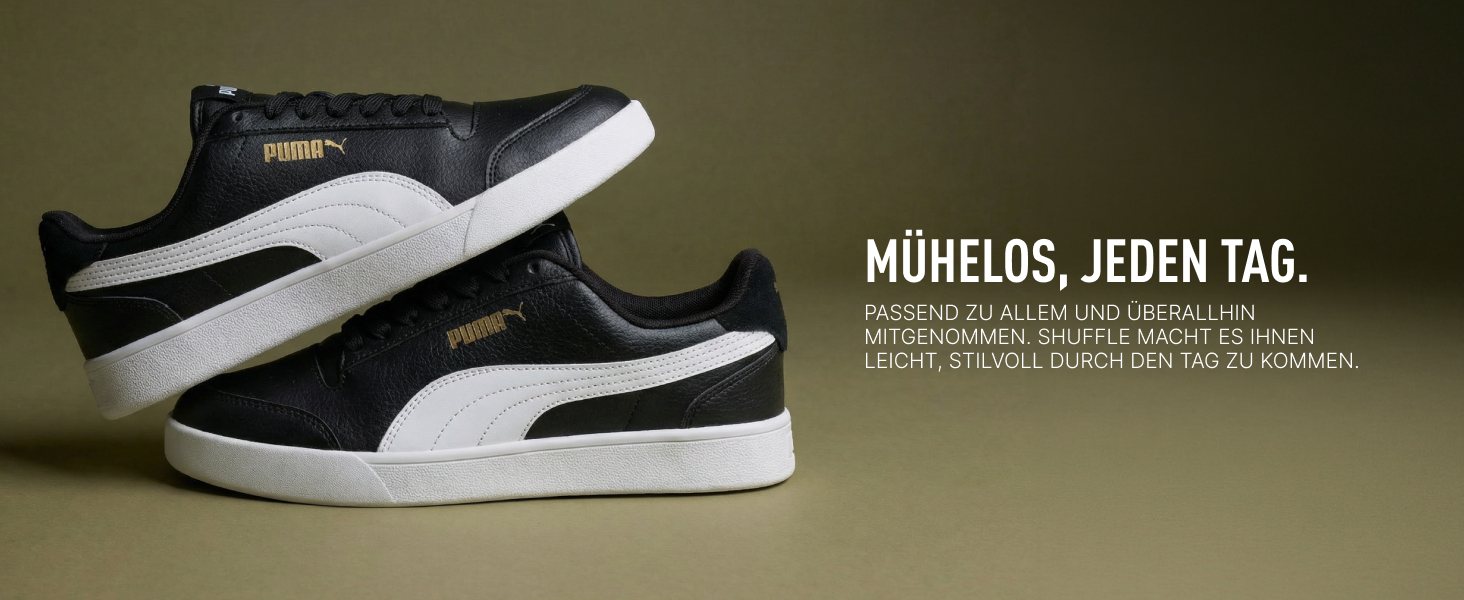 Кросівки Puma Shuffle Unisex чорні з білим та золотим кольором, розмір 44.5 EU