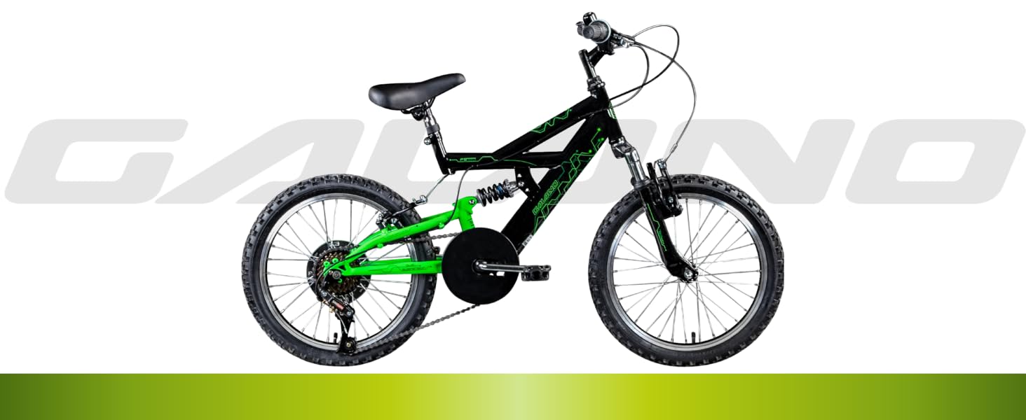 Дитяче гірське велосипед Galano FS180, 18 дюймів, для дітей від 5 років, чорно-зелений, легкий, MTB, унісекс