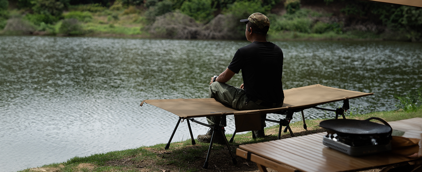 OneTigris SUPRANUBIS розкладне ліжко для кемпінгу 190x70 см, легке, портативне, до 150 кг, для намету, відпочинку на природі, подорожей, саду, офісу, колір Койот