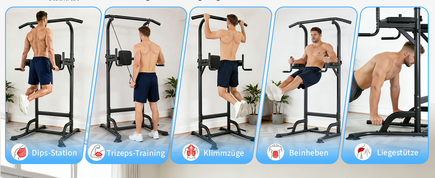 Багатофункціональний турнік Power Tower: стійка для підтягувань, брусів та вправ на прес, регульована висота, для домашнього тренажерного залу (Чорний)