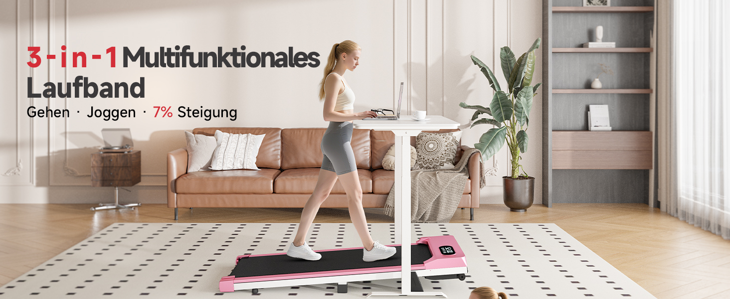 Біговий килимок Dskeuzeew з нахилом - бігові доріжки для дому, офісу, регульований нахил, електричний, портативний, Walkpad з LCD-дисплеєм, рожевий