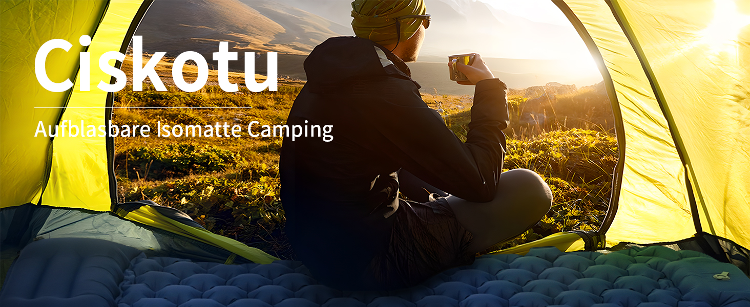 Килимок для кемпінгу Ciskotu самонадувний 8 см з подушкою. Підходить для кемпінгу, піших прогулянок та подорожей. (Синій+Сірий)