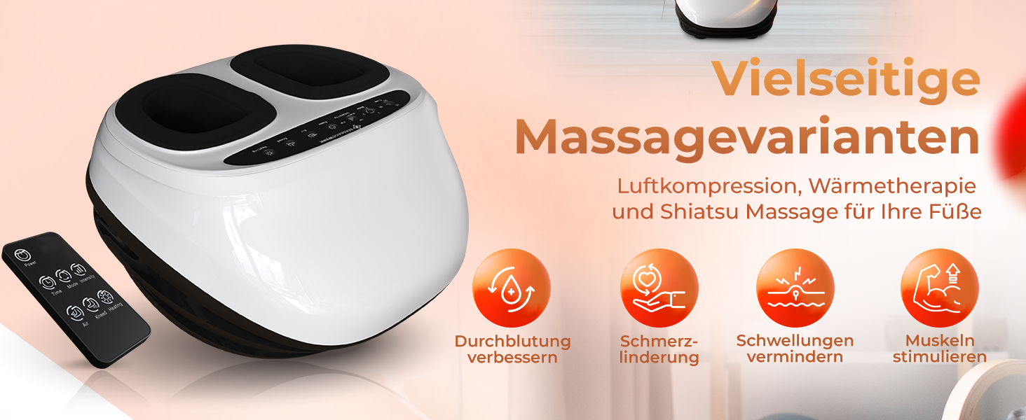 Електричний масажер для ніг преміум-класу | EMS масажер для ніг з функцією Shiatsu, вібрації та підігрівом. Покращує кровообіг, знімає біль при п'яткової шпори та нейропатії. Підходить для розміру ноги до 45. Білий колір
