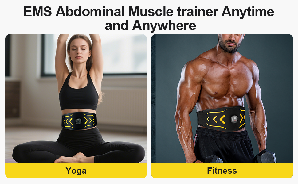EMS тренажер для пресу, електричний, 10 режимів, 30 інтенсивностей, USB, портативний, жовтий