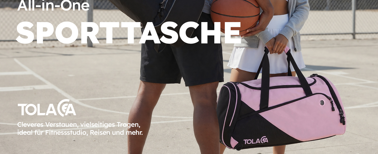 Спортивна сумка Tolaccea для чоловіків та жінок з відділенням для взуття та мокрих речей, рюкзак-дуffel для тренувань, фітнесу, басейну, подорожей (47л, чорно-рожевий)