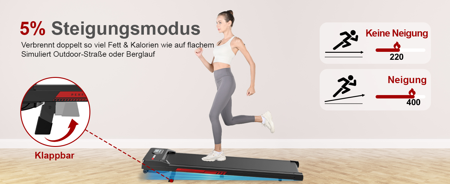 Walking Pad для дому HomeFitnessCode: електричний біговий килимок з нахилом, 1-8 км/год, чорно-червоний