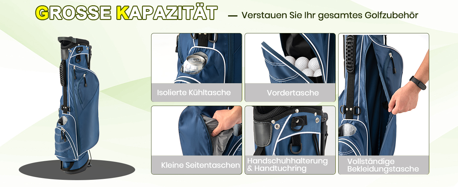 Сумка для гольфу GYMAX, стабільна сумка для ключок з ручками та стійкою, чорна