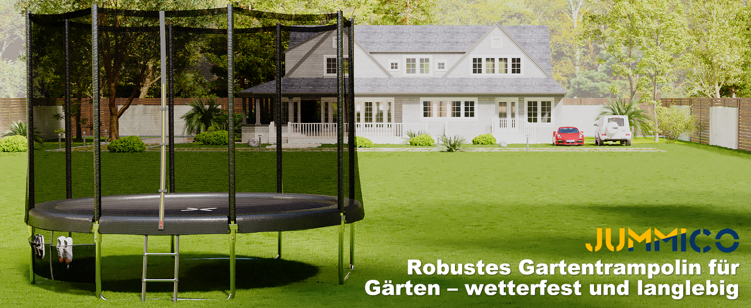 Батут JUMMICO Outdoor для дітей Ø 183/228/305/366/427 см з сертифікацією GS, з драбиною та бічною кишеню (228 см), чорний