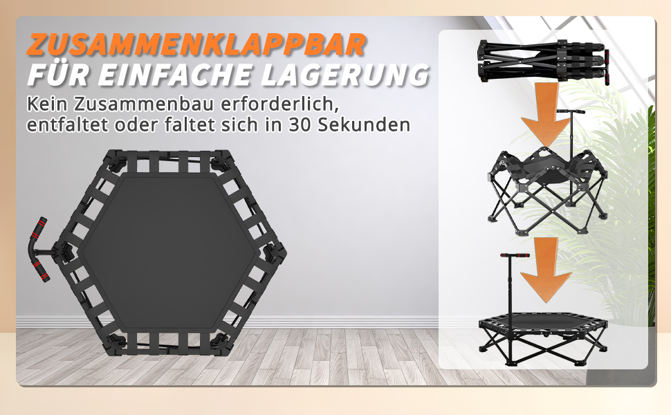 Трамплін для фітнесу в приміщенні, 106 см, з регульованими ручками, вантажопідйомність 200 кг, для фітнесу та аеробіки, складаний та портативний