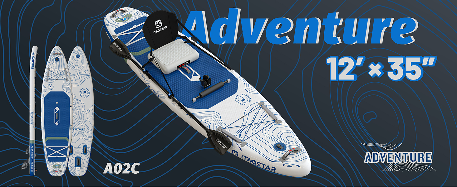 SUP-дошка iTAOSTAR Adventure 365x88/99 см з сидінням, надувний сапборд для підлітків/дорослих, 5 плавників, чорний