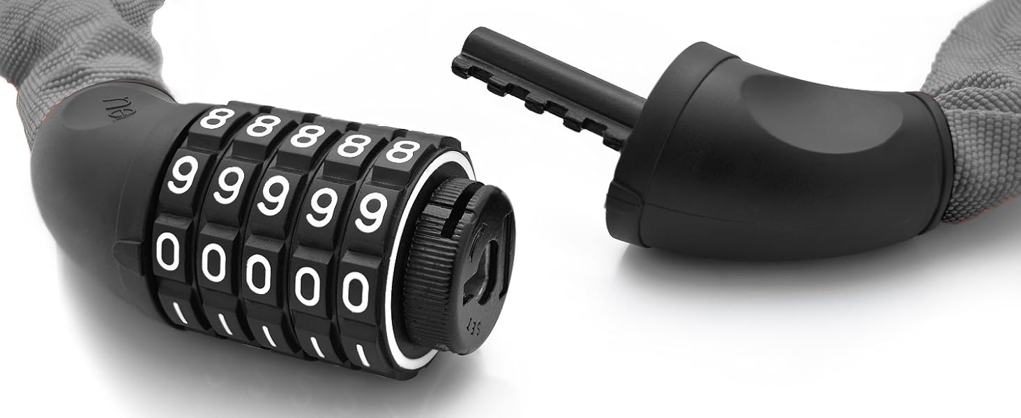 Велосипедне замкове обладнання Nean: надійний замок з кодом, сталевий ланцюг 6 мм x 900 мм (сірий)