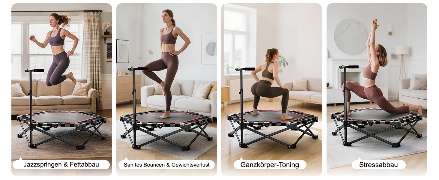 MOMODA Складний батут для фітнесу в приміщенні з ручкою, діаметр 106 см, червоний, для дітей та дорослих